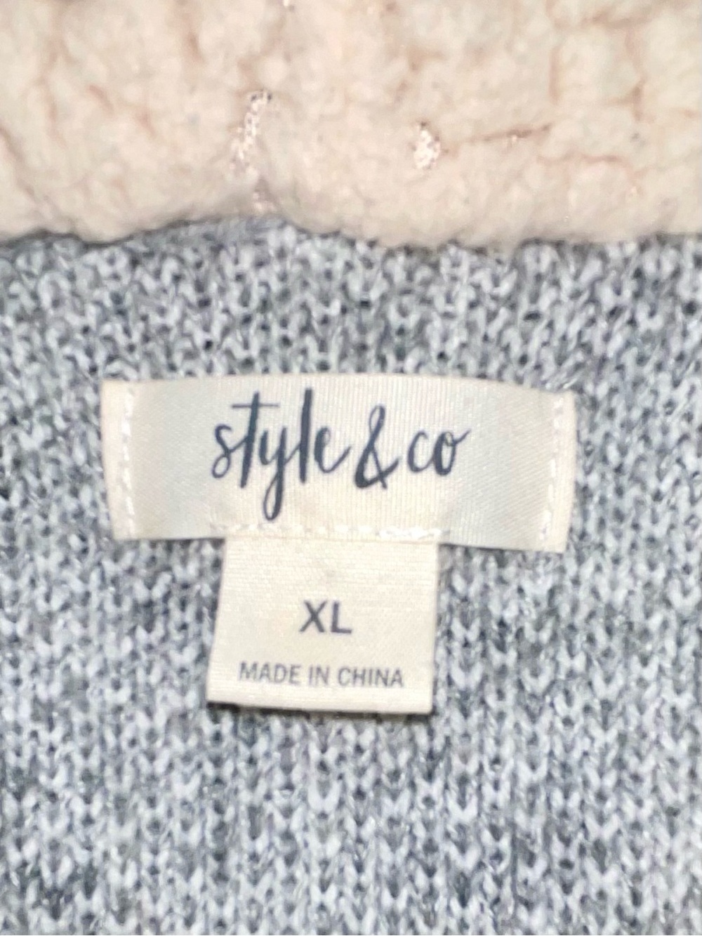 Style & Co XL Gray Sherpa Trim Open Front Cardigan Cozy Pockets Casual Chic - Picture 8 of 12